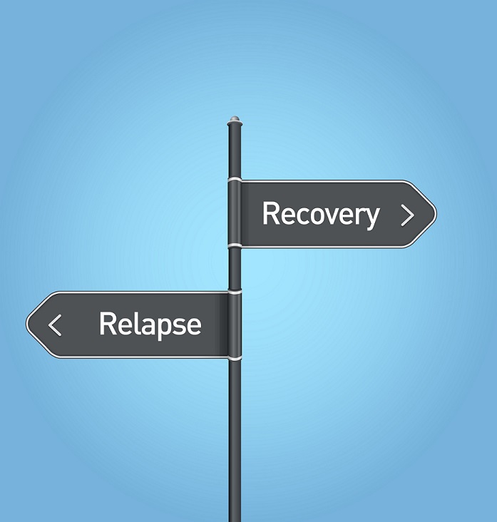 Recovery vs relapse choice road sign concept, flat design