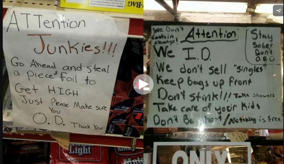 hate signs targeting drug addicts 