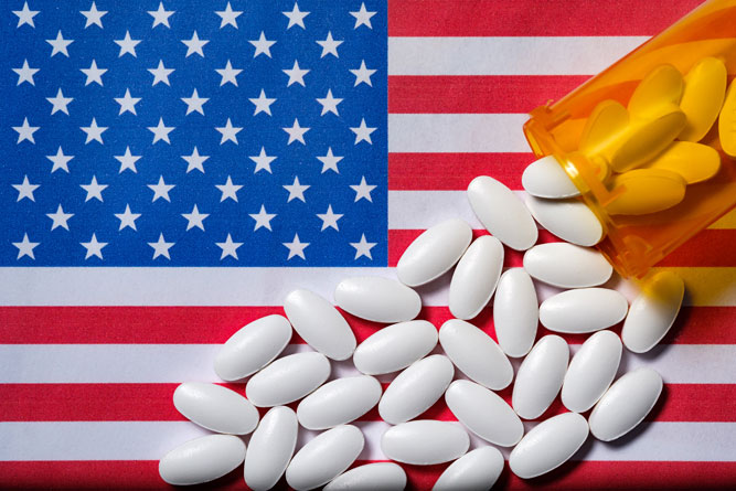 prescription pills on american flag