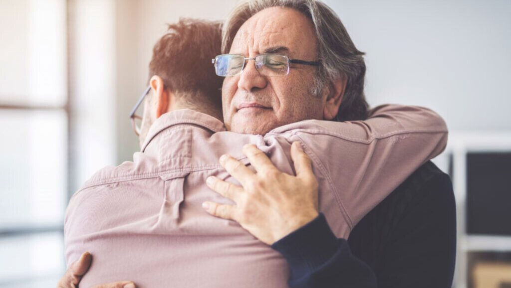 Man reconnecting with father after crack addiction treatment in Ohio.