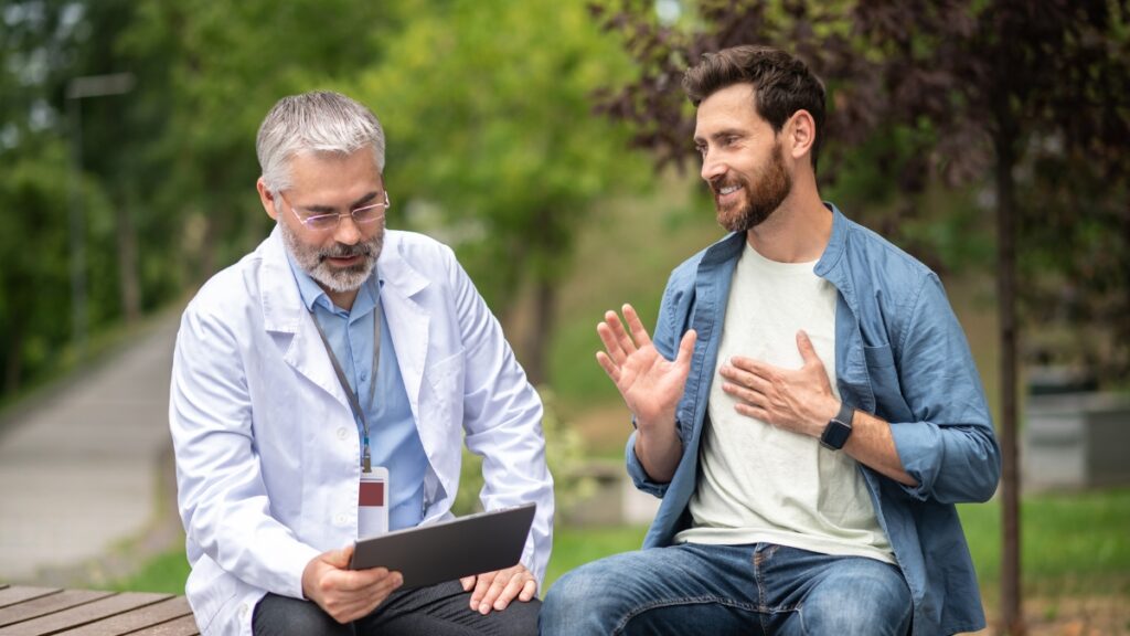 A man enjoys a consultation for ketamine addiction treatment in ohio