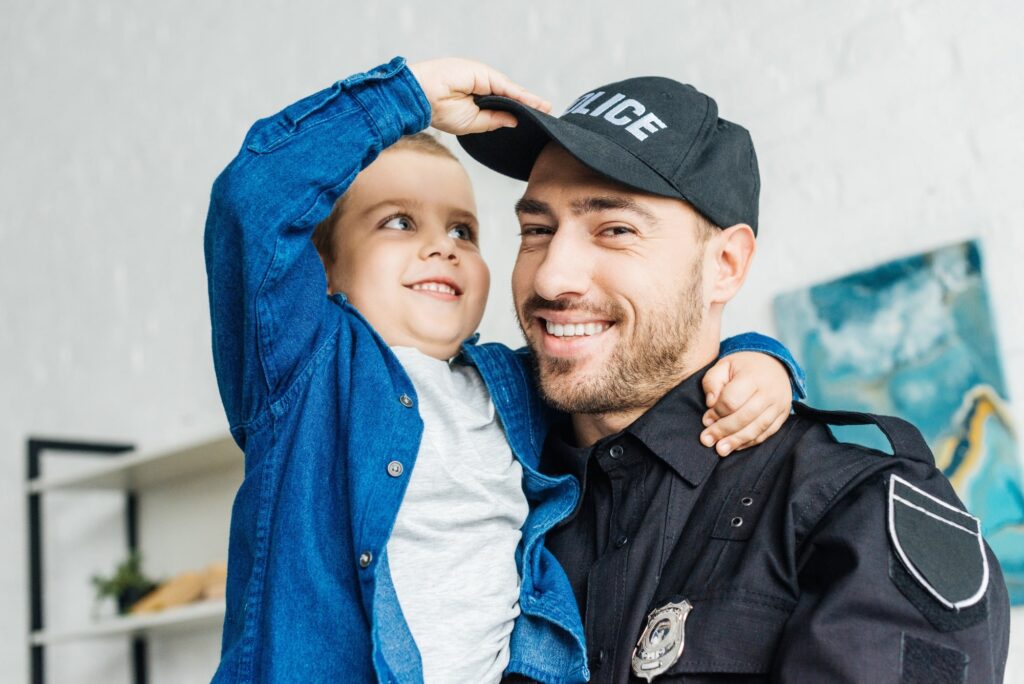 An officer enjoys family support during recovery treatment.