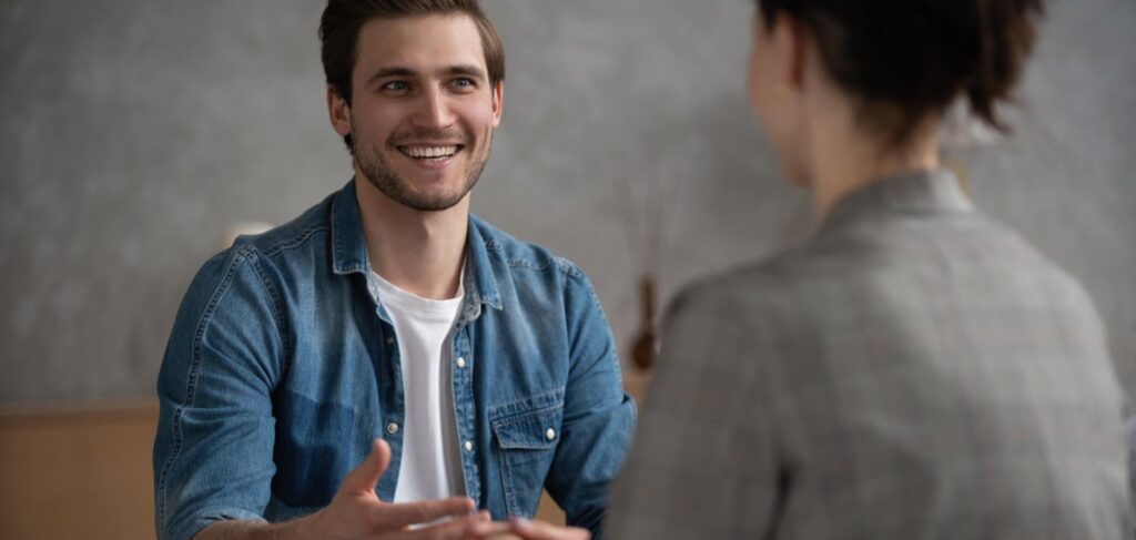 Man speaking with his therapist during DBT in Ohio.