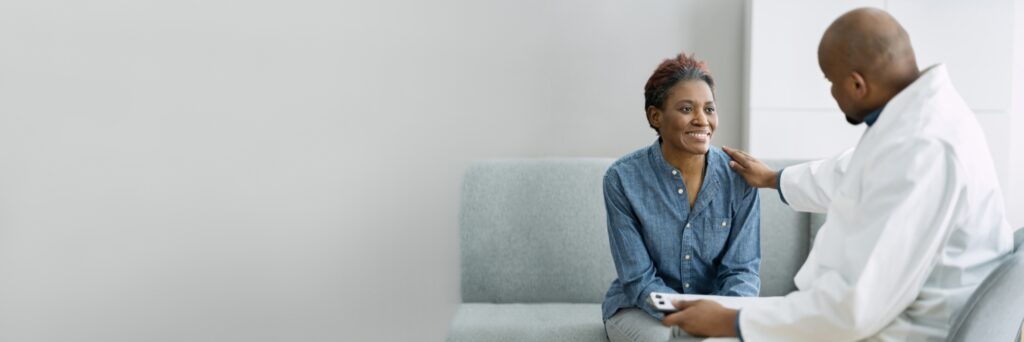 A woman talks to her doctor about options for Ohio Healthy rehab through OARC.