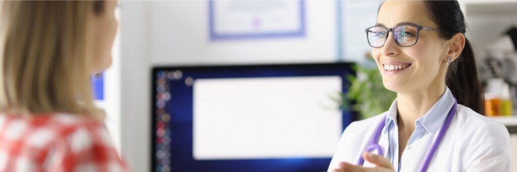 A woman discusses options for Meritain Health rehab in Ohio with her doctor.